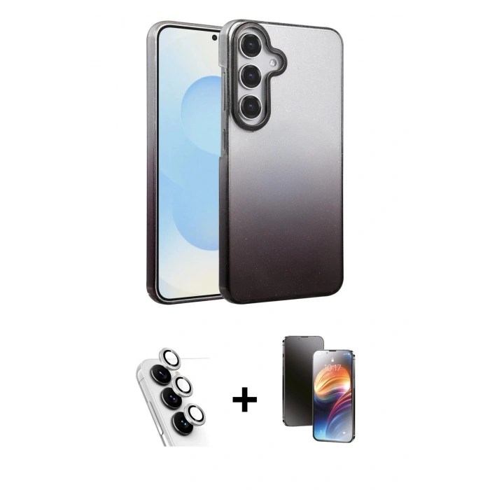 MARSİLYAN™- Galaxy A25 5G Kılıf Kıvılcım Minimal Özel Seri - Siyah 3D Antistatik Mat Seramik Nano Ekran Koruyucu + Valdez Metal Kamera Lens - GS