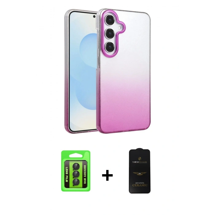 MARSİLYAN™- Galaxy A25 5G Kılıf Kıvılcım Minimal Özel Seri - Siyah 6D Antistatik Mat Seramik Hayalet Nano Ekran Koruyucu + Raze Metal Kamera Lens - SH