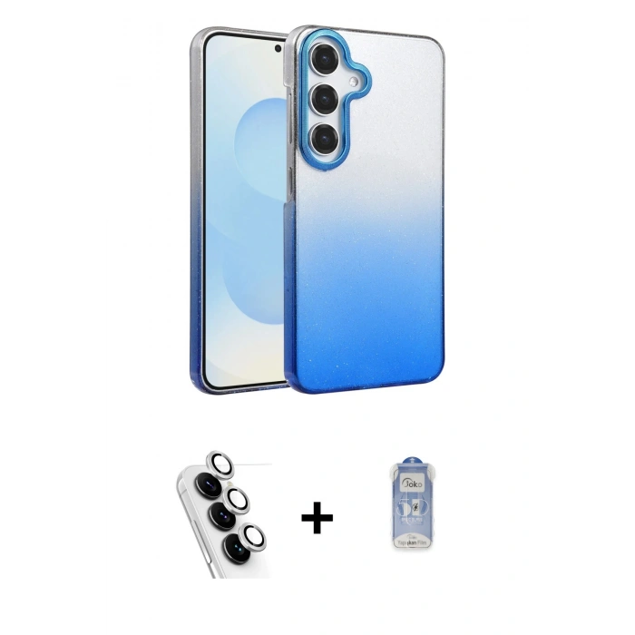 MARSİLYAN™- Galaxy A25 5G Kılıf Kıvılcım Minimal Özel Seri - Siyah Joko Magic 5D Cam + Gümüş Valdez Metal Kamera Lens