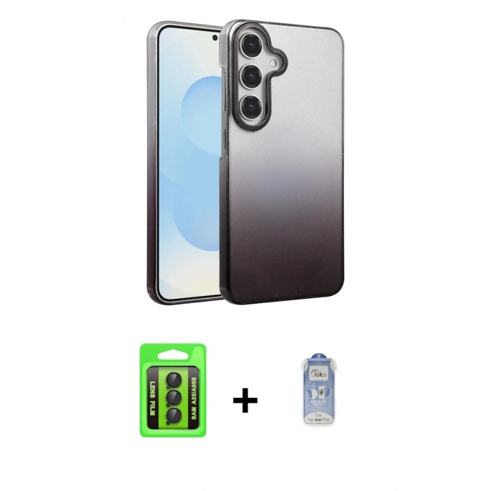 MARSİLYAN™- Galaxy A25 5G Kılıf Kıvılcım Minimal Özel Seri - Siyah Joko Magic 5D Cam + Raze Metal Kamera Lens - SH