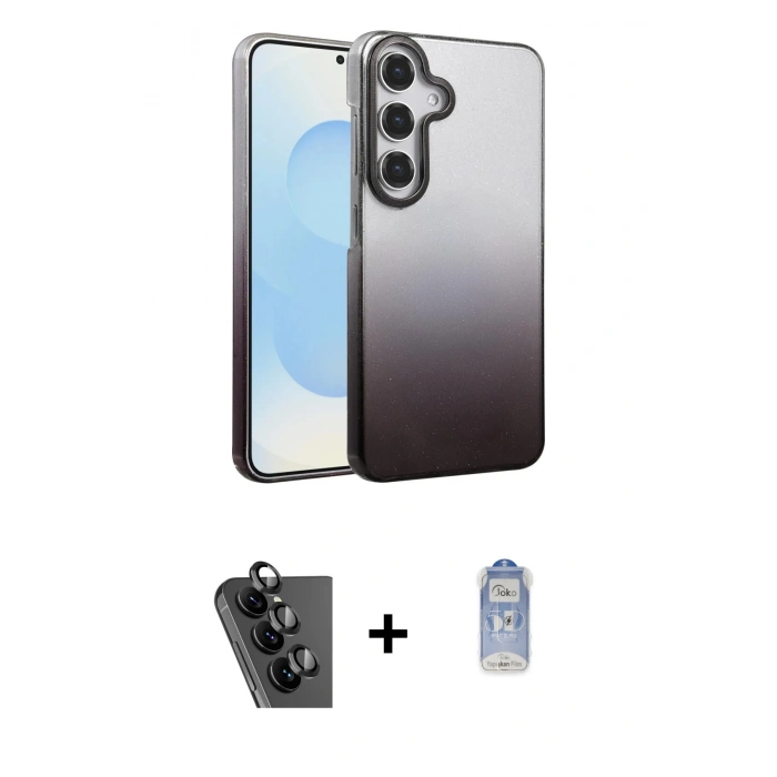 MARSİLYAN™- Galaxy A25 5G Kılıf Kıvılcım Minimal Özel Seri - Siyah Joko Magic 5D Cam + Valdez Metal Kamera Lens - SH