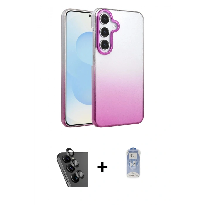 MARSİLYAN™- Galaxy A25 5G Kılıf Kıvılcım Minimal Özel Seri - Siyah Joko Magic 5D Cam + Valdez Metal Kamera Lens - SH