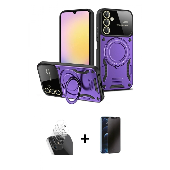 MARSİLYAN™- Galaxy A25 5G Kılıf Kıvılcım Modern Serisi - Siyah 3D Antistatik Hayalet Cam Ekran Koruyucu + Kamera Lens Koruma Cam - SF