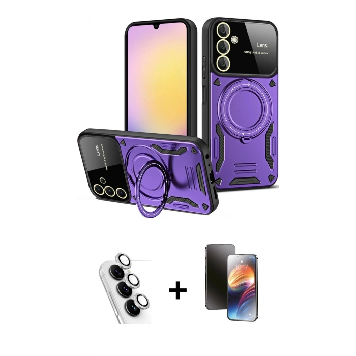 MARSİLYAN™- Galaxy A25 5G Kılıf Kıvılcım Modern Serisi - Siyah 3D Antistatik Mat Seramik Nano Ekran Koruyucu + Valdez Metal Kamera Lens - GS