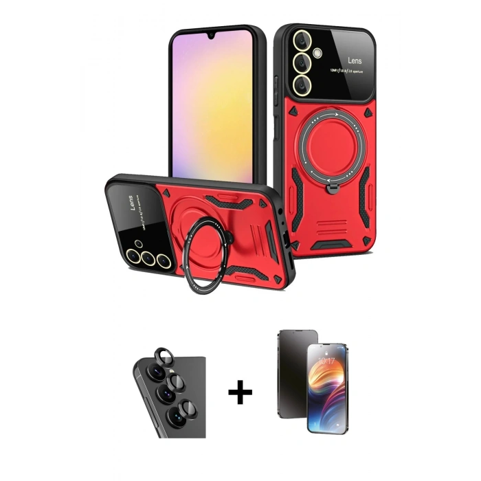 MARSİLYAN™- Galaxy A25 5G Kılıf Kıvılcım Modern Serisi - Siyah 3D Antistatik Mat Seramik Nano Ekran Koruyucu + Valdez Metal Kamera Lens - SH