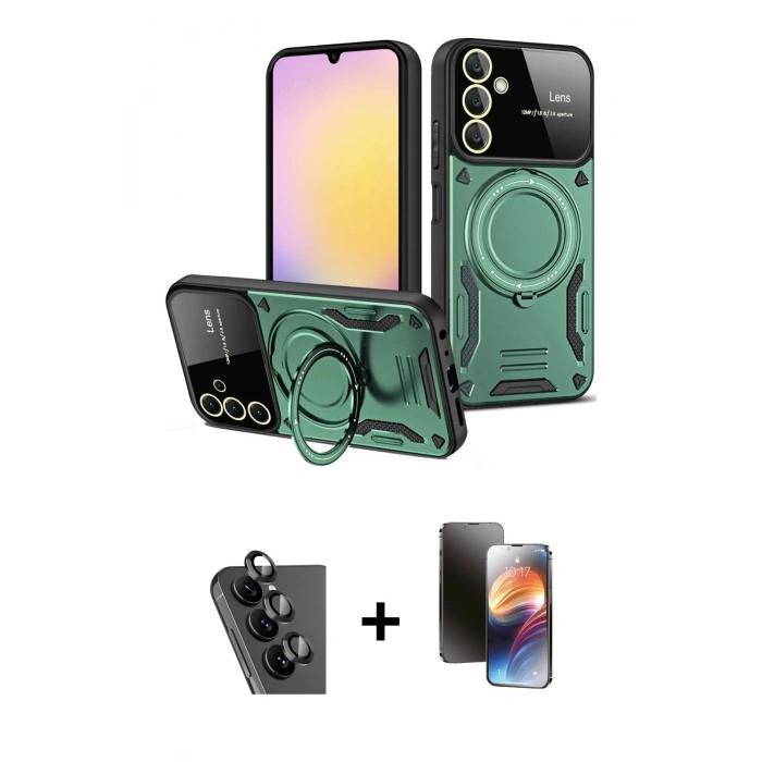 MARSİLYAN™- Galaxy A25 5G Kılıf Kıvılcım Modern Serisi - Siyah 3D Antistatik Mat Seramik Nano Ekran Koruyucu + Valdez Metal Kamera Lens - SH
