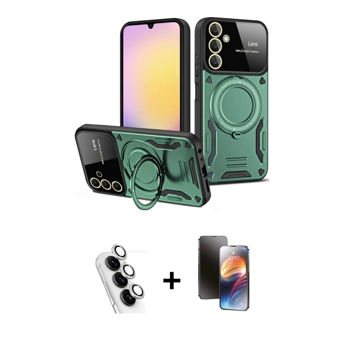 MARSİLYAN™- Galaxy A25 5G Kılıf Kıvılcım Modern Serisi - Siyah 3D Antistatik Mat Seramik Nano Ekran Koruyucu + Valdez Metal Kamera Lens - GS