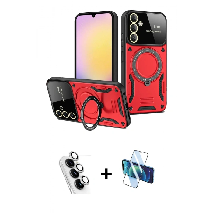 MARSİLYAN™- Galaxy A25 5G Kılıf Kıvılcım Modern Serisi - Siyah 3D Antistatik Seramik Nano Ekran Koruyucu + Valdez Metal Kamera Lens - GS
