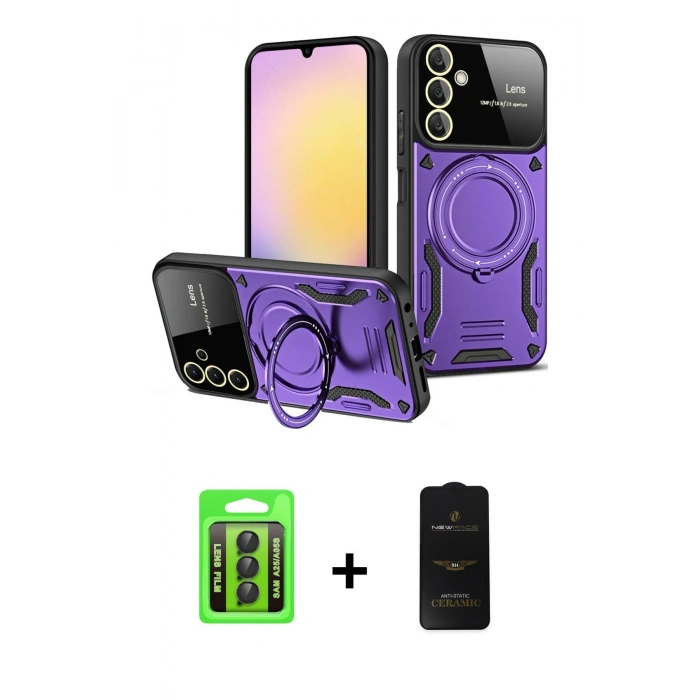 MARSİLYAN™- Galaxy A25 5G Kılıf Kıvılcım Modern Serisi - Siyah 6D Antistatik Mat Seramik Hayalet Nano Ekran Koruyucu + Raze Metal Kamera Lens - SH