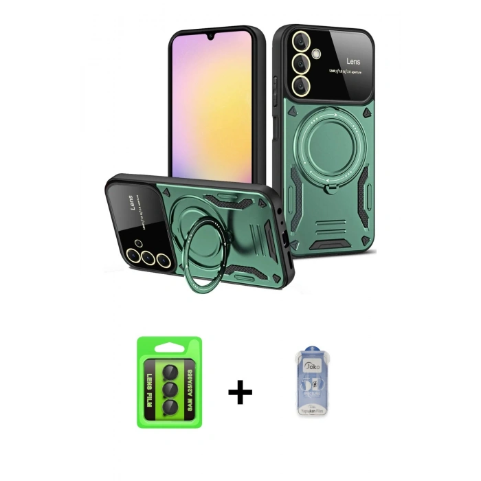 MARSİLYAN™- Galaxy A25 5G Kılıf Kıvılcım Modern Serisi - Siyah Joko Magic 5D Cam + Raze Metal Kamera Lens - SH