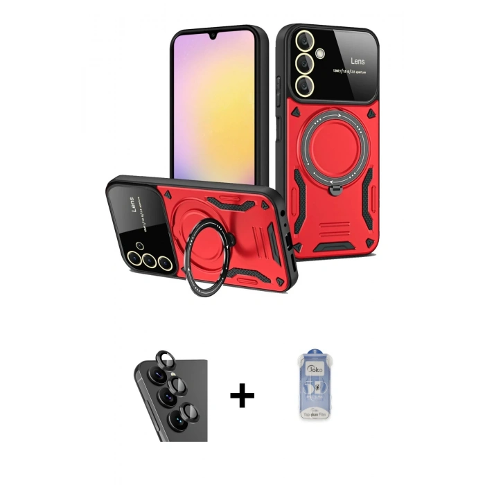 MARSİLYAN™- Galaxy A25 5G Kılıf Kıvılcım Modern Serisi - Siyah Joko Magic 5D Cam + Valdez Metal Kamera Lens - SH
