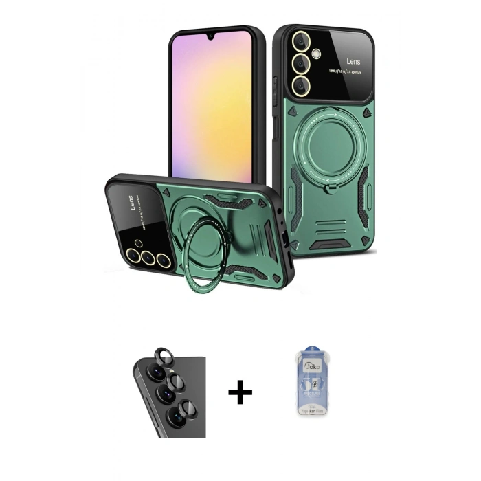 MARSİLYAN™- Galaxy A25 5G Kılıf Kıvılcım Modern Serisi - Siyah Joko Magic 5D Cam + Valdez Metal Kamera Lens - SH