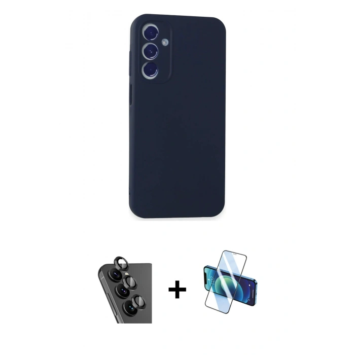 MARSİLYAN™- Galaxy A25 5G Kılıf Kozmos Yansıma Özel Seri - Siyah 3D Antistatik Cam Ekran Koruyucu + Valdez Metal Kamera Lens - SH