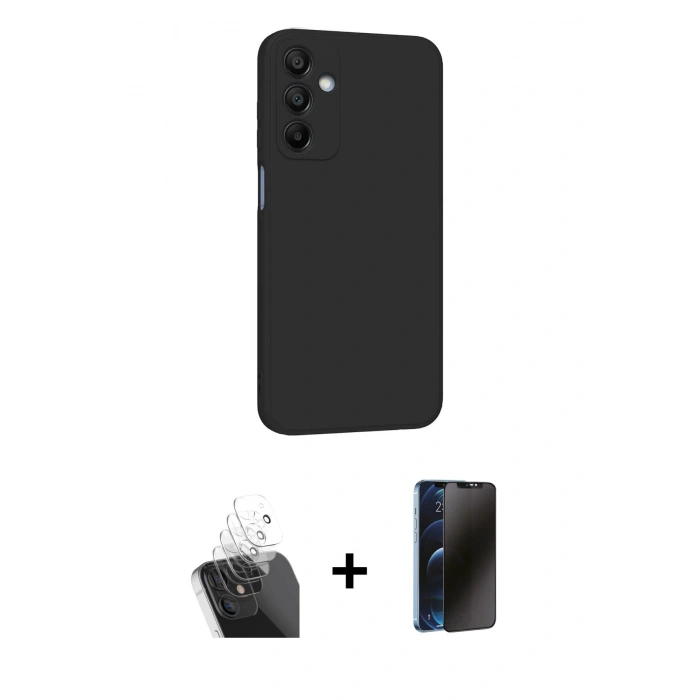 MARSİLYAN™- Galaxy A25 5G Kılıf Kozmos Yansıma Özel Seri - Siyah 3D Antistatik Hayalet Cam Ekran Koruyucu + Kamera Lens Koruma Cam - SF