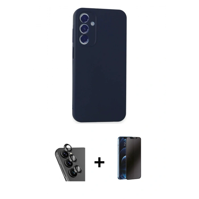 MARSİLYAN™- Galaxy A25 5G Kılıf Kozmos Yansıma Özel Seri - Siyah 3D Antistatik Hayalet Cam Ekran Koruyucu + Valdez Metal Kamera Lens - SH