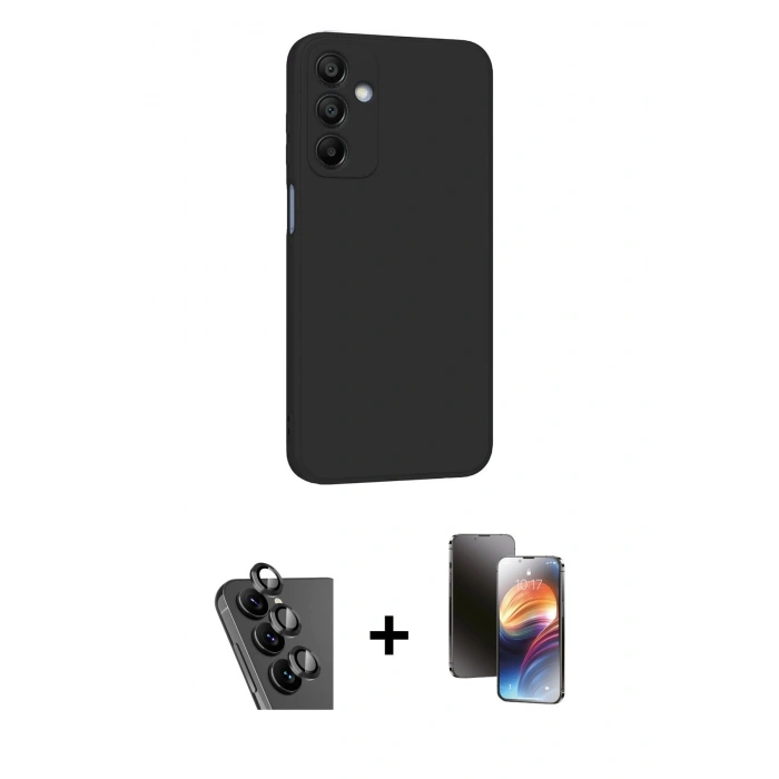 MARSİLYAN™- Galaxy A25 5G Kılıf Kozmos Yansıma Özel Seri - Siyah 3D Antistatik Mat Seramik Nano Ekran Koruyucu + Valdez Metal Kamera Lens - SH