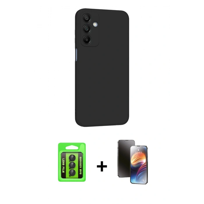 MARSİLYAN™- Galaxy A25 5G Kılıf Kozmos Yansıma Özel Seri - Siyah 3D Antistatik Mat Seramik Nano Ekran Koruyucu + Raze Metal Kamera Lens - SH
