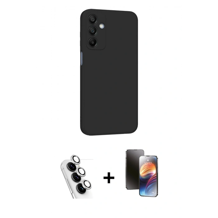 MARSİLYAN™- Galaxy A25 5G Kılıf Kozmos Yansıma Özel Seri - Siyah 3D Antistatik Mat Seramik Nano Ekran Koruyucu + Gümüş Valdez Metal Kamera Lens
