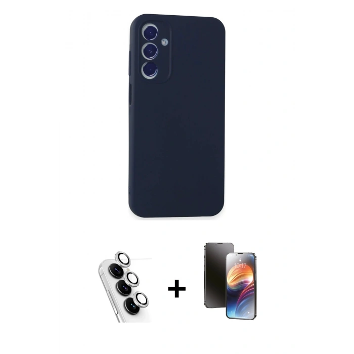 MARSİLYAN™- Galaxy A25 5G Kılıf Kozmos Yansıma Özel Seri - Siyah 3D Antistatik Mat Seramik Nano Ekran Koruyucu + Gümüş Valdez Metal Kamera Lens