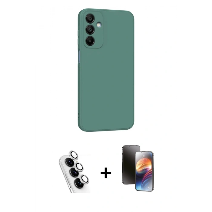 MARSİLYAN™- Galaxy A25 5G Kılıf Kozmos Yansıma Özel Seri - Siyah 3D Antistatik Mat Seramik Nano Ekran Koruyucu + Gümüş Valdez Metal Kamera Lens