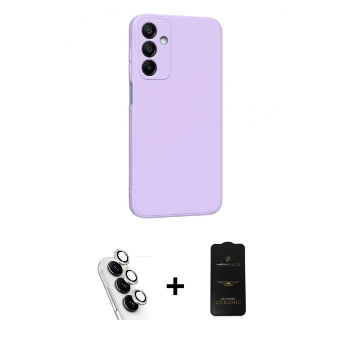 MARSİLYAN™- Galaxy A25 5G Kılıf Kozmos Yansıma Özel Seri - Siyah 6D Antistatik Mat Seramik Hayalet Nano Ekran Koruyucu + Valdez Metal Kamera Lens - GS
