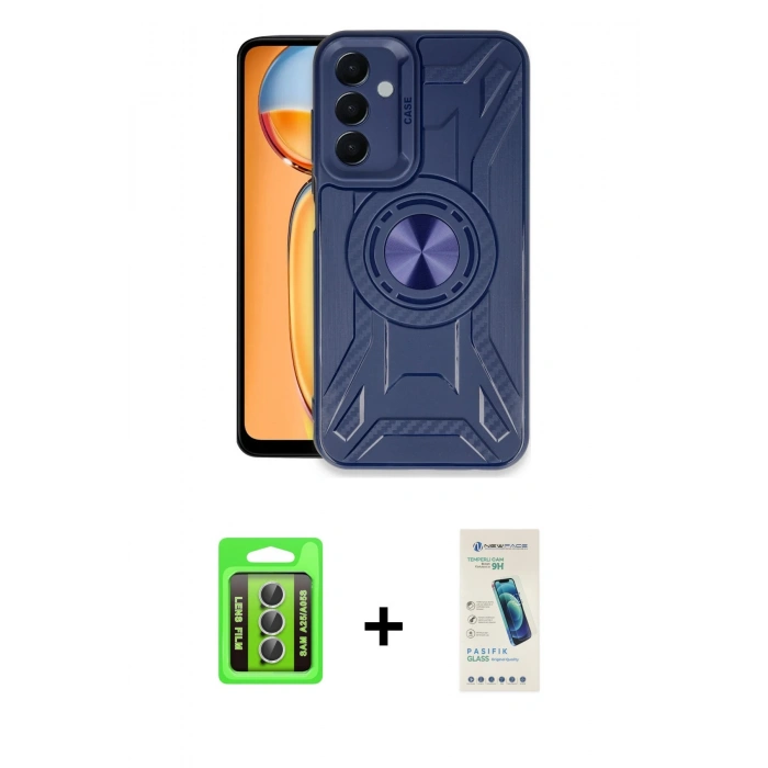 MARSİLYAN™- Galaxy A25 5G Kılıf Nova Yansıma Prime - Şeffaf Pasifik Cam Ekran Koruyucu + Raze Metal Kamera Lens - GS