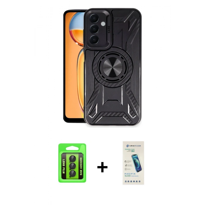 MARSİLYAN™- Galaxy A25 5G Kılıf Nova Yansıma Prime - Şeffaf Pasifik Cam Ekran Koruyucu + Raze Metal Kamera Lens - SH