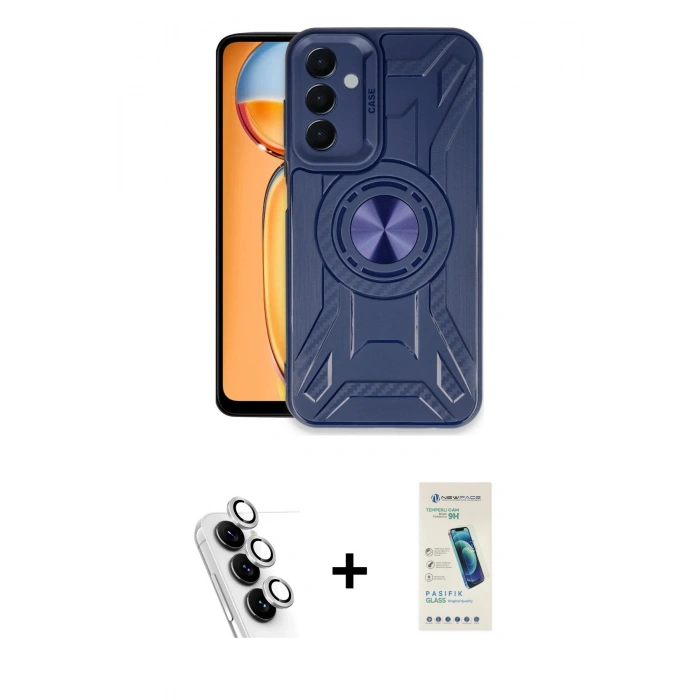 MARSİLYAN™- Galaxy A25 5G Kılıf Nova Yansıma Prime - Şeffaf Pasifik Cam Ekran Koruyucu + Valdez Metal Kamera Lens - GS