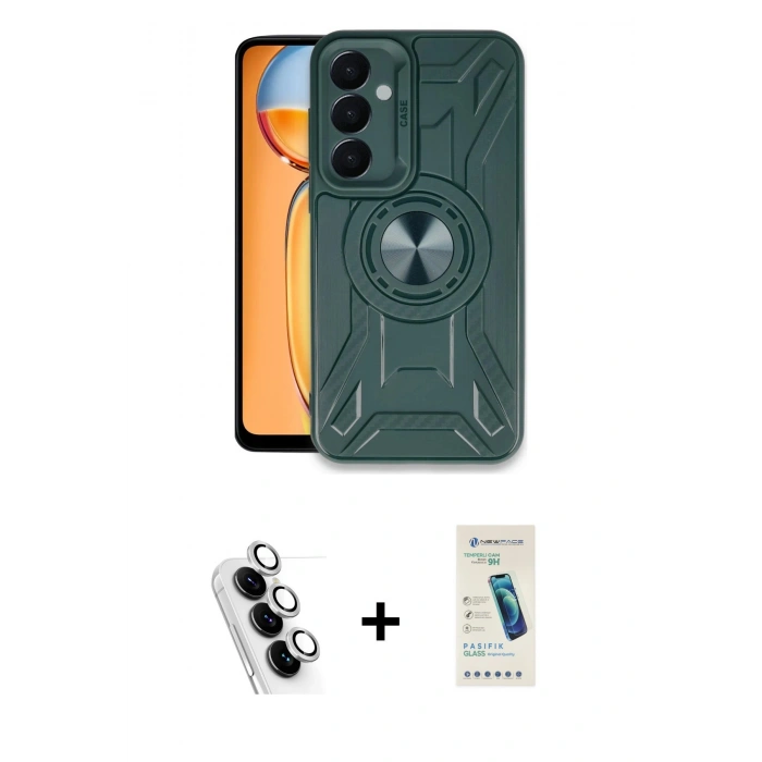 MARSİLYAN™- Galaxy A25 5G Kılıf Nova Yansıma Prime - Şeffaf Pasifik Cam Ekran Koruyucu + Valdez Metal Kamera Lens - GS