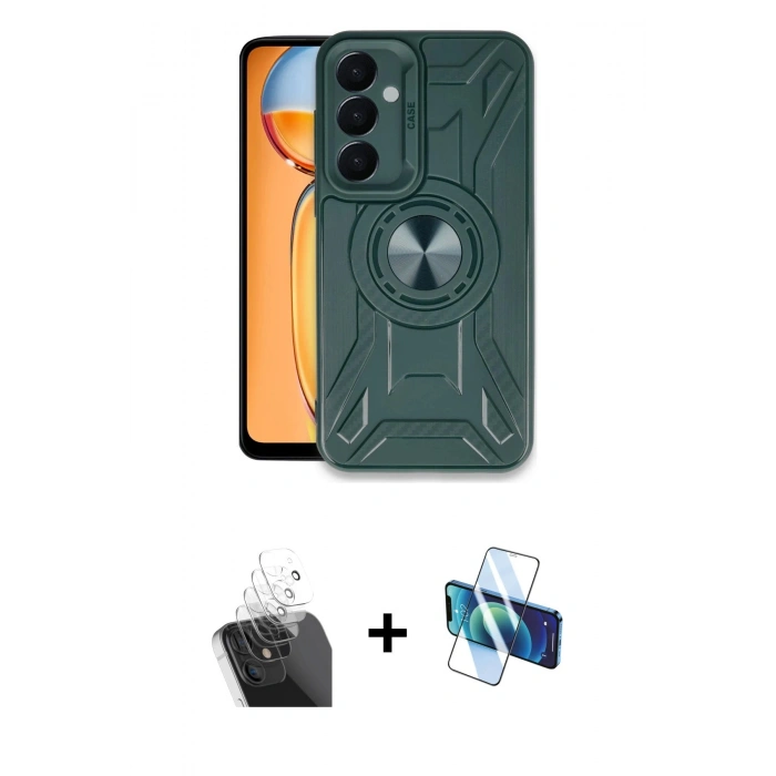 MARSİLYAN™- Galaxy A25 5G Kılıf Nova Yansıma Prime - Siyah 3D Antistatik Cam Ekran Koruyucu + Kamera Lens Koruma Cam - SF