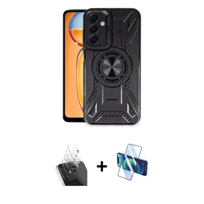 MARSİLYAN™- Galaxy A25 5G Kılıf Nova Yansıma Prime - Siyah 3D Antistatik Cam Ekran Koruyucu + Kamera Lens Koruma Cam - SF