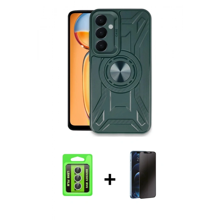 MARSİLYAN™- Galaxy A25 5G Kılıf Nova Yansıma Prime - Siyah 3D Antistatik Hayalet Cam Ekran Koruyucu + Raze Metal Kamera Lens - GS