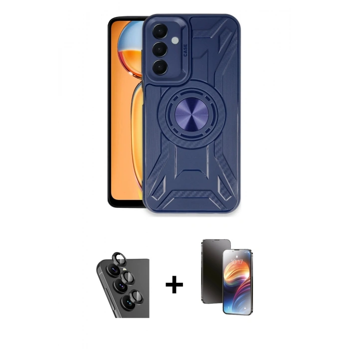 MARSİLYAN™- Galaxy A25 5G Kılıf Nova Yansıma Prime - Siyah 3D Antistatik Mat Seramik Nano Ekran Koruyucu + Siyah Valdez Metal Kamera Lens