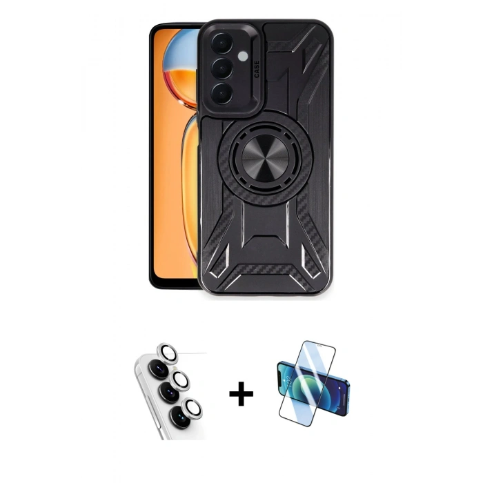 MARSİLYAN™- Galaxy A25 5G Kılıf Nova Yansıma Prime - Siyah 3D Antistatik Seramik Nano Ekran Koruyucu + Valdez Metal Kamera Lens - GS