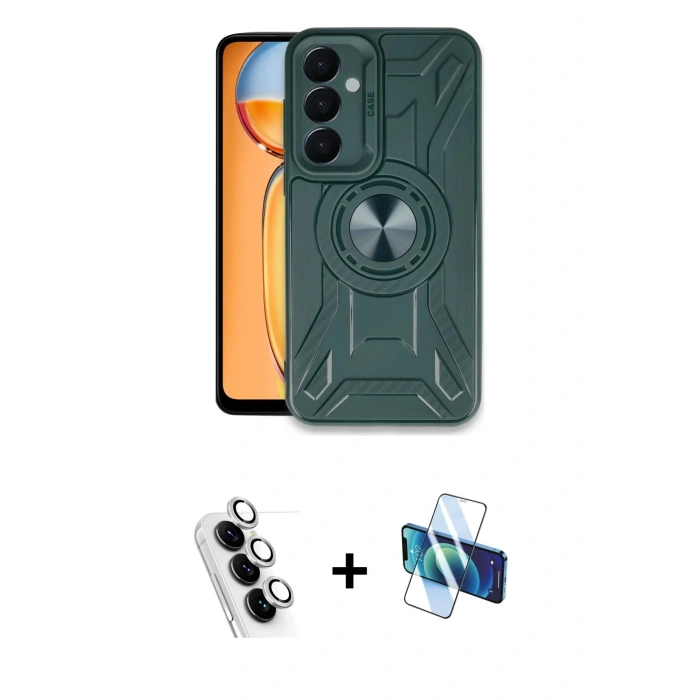 MARSİLYAN™- Galaxy A25 5G Kılıf Nova Yansıma Prime - Siyah 3D Antistatik Seramik Nano Ekran Koruyucu + Valdez Metal Kamera Lens - GS