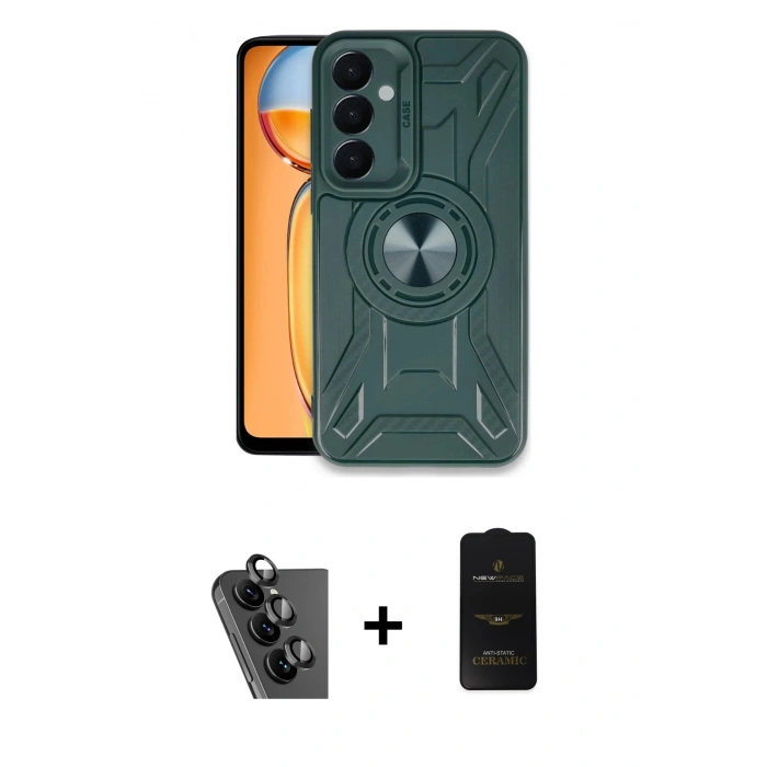 MARSİLYAN™- Galaxy A25 5G Kılıf Nova Yansıma Prime - Siyah 6D Antistatik Mat Seramik Hayalet Nano Ekran Koruyucu + Valdez Metal Kamera Lens - SH