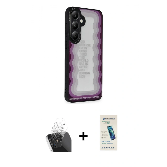 MARSİLYAN™- Galaxy A25 5G Kılıf Odak Klasik Serisi - Şeffaf Pasifik Cam Ekran Koruyucu + Kamera Lens Koruma Cam - SF