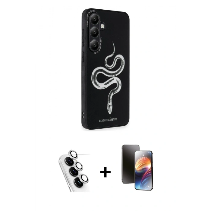 MARSİLYAN™- Galaxy A25 5G Kılıf Odak Klasik Serisi - Siyah 3D Antistatik Mat Seramik Nano Ekran Koruyucu + Valdez Metal Kamera Lens - GS