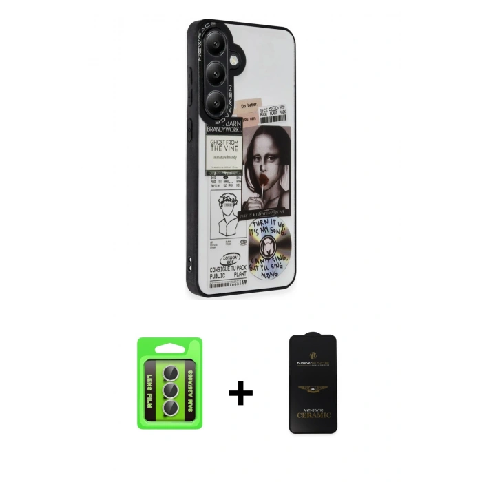 MARSİLYAN™- Galaxy A25 5G Kılıf Odak Klasik Serisi - Siyah 6D Antistatik Mat Seramik Hayalet Nano Ekran Koruyucu + Raze Metal Kamera Lens - GS