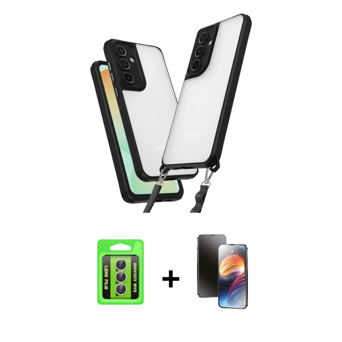 MARSİLYAN™- Galaxy A25 5G Kılıf Ufuk Klasik - Siyah 3D Antistatik Mat Seramik Nano Ekran Koruyucu + Raze Metal Kamera Lens - GS