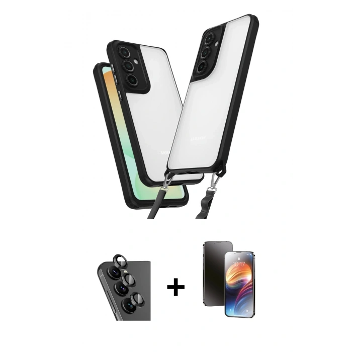 MARSİLYAN™- Galaxy A25 5G Kılıf Ufuk Klasik - Siyah 3D Antistatik Mat Seramik Nano Ekran Koruyucu + Valdez Metal Kamera Lens - SH