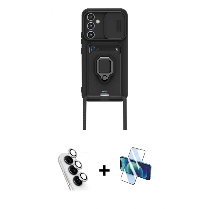 MARSİLYAN™- Galaxy A25 5G Kılıf Vadi Form Prime - Siyah 3D Antistatik Cam Ekran Koruyucu + Valdez Metal Kamera Lens - GS