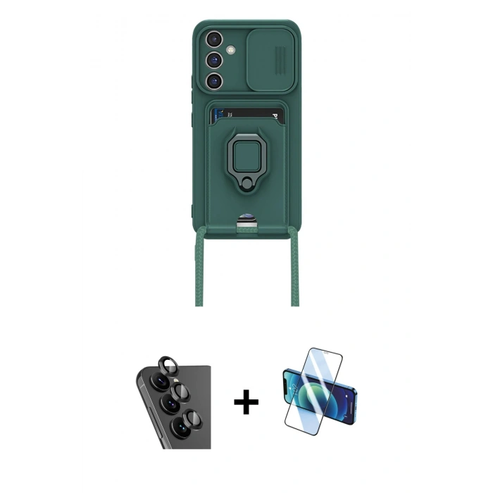 MARSİLYAN™- Galaxy A25 5G Kılıf Vadi Form Prime - Siyah 3D Antistatik Cam Ekran Koruyucu + Valdez Metal Kamera Lens - SH