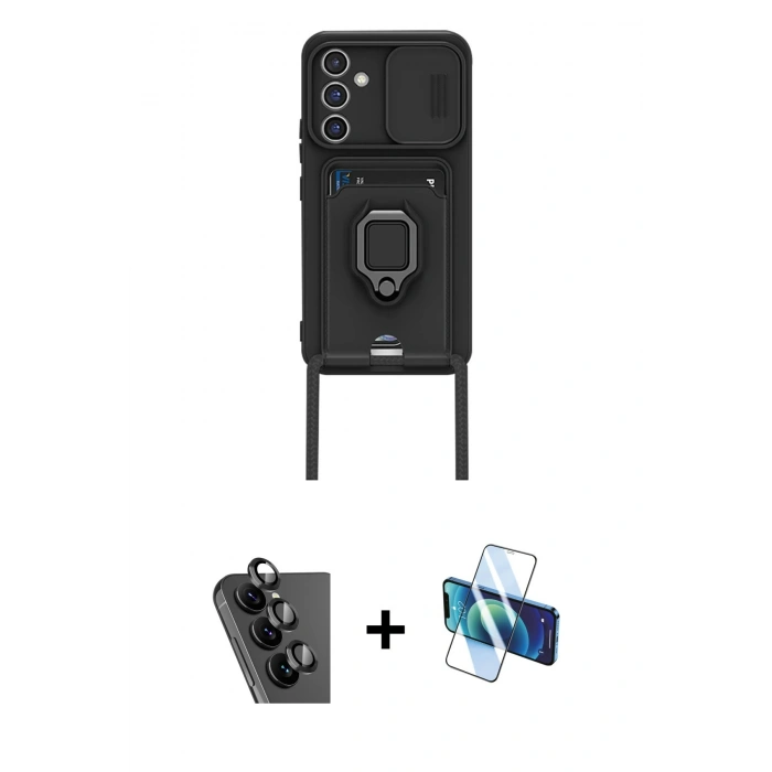 MARSİLYAN™- Galaxy A25 5G Kılıf Vadi Form Prime - Siyah 3D Antistatik Cam Ekran Koruyucu + Valdez Metal Kamera Lens - SH