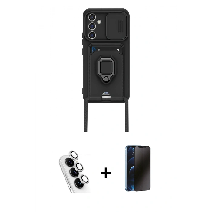 MARSİLYAN™- Galaxy A25 5G Kılıf Vadi Form Prime - Siyah 3D Antistatik Hayalet Cam Ekran Koruyucu + Valdez Metal Kamera Lens - GS