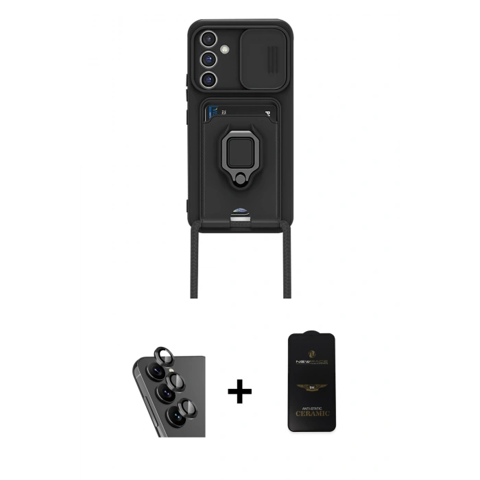 MARSİLYAN™- Galaxy A25 5G Kılıf Vadi Form Prime - Siyah 6D Antistatik Mat Seramik Hayalet Nano Ekran Koruyucu + Valdez Metal Kamera Lens - SH