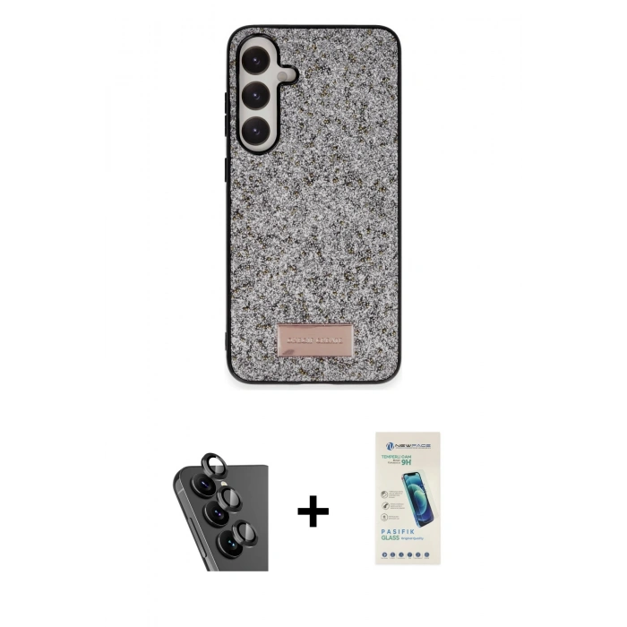 MARSİLYAN™- Galaxy A25 5G Kılıf Vadi Klasik Serisi - Şeffaf Pasifik Cam Ekran Koruyucu + Valdez Metal Kamera Lens - SH