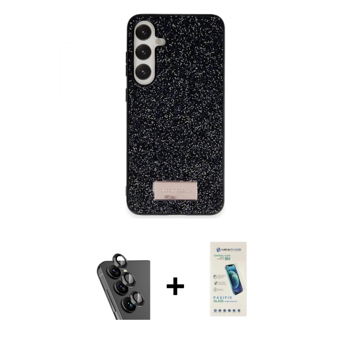 MARSİLYAN™- Galaxy A25 5G Kılıf Vadi Klasik Serisi - Şeffaf Pasifik Cam Ekran Koruyucu + Valdez Metal Kamera Lens - SH