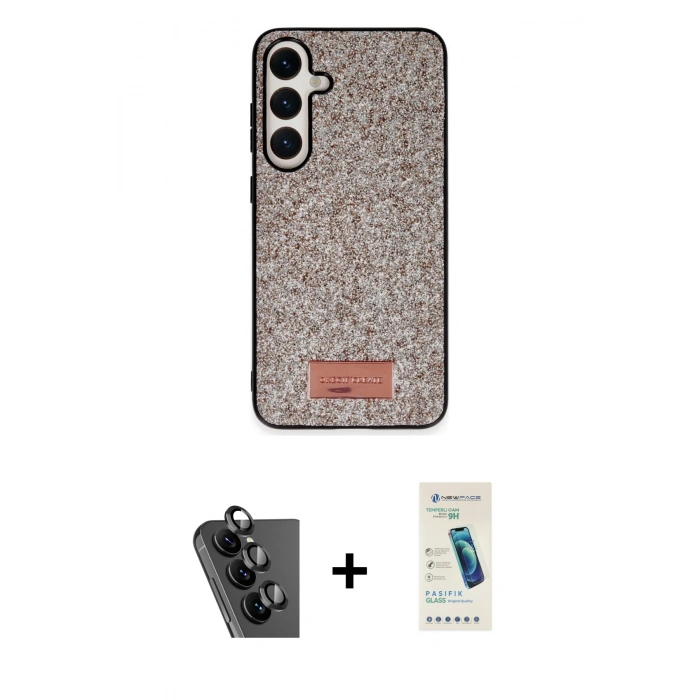 MARSİLYAN™- Galaxy A25 5G Kılıf Vadi Klasik Serisi - Şeffaf Pasifik Cam Ekran Koruyucu + Valdez Metal Kamera Lens - SH