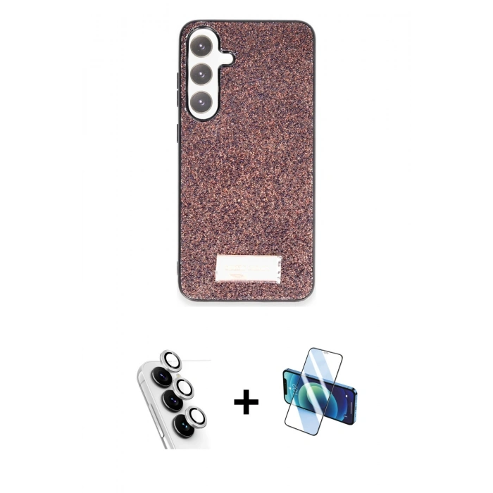 MARSİLYAN™- Galaxy A25 5G Kılıf Vadi Klasik Serisi - Siyah 3D Antistatik Cam Ekran Koruyucu + Valdez Metal Kamera Lens - GS